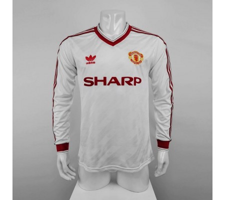 Manchester United 86/88 Away White Long Sleeve Soccer Jersey